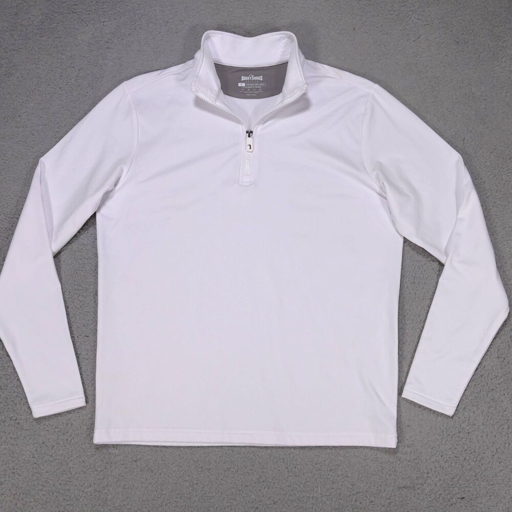 Bogey Bros Golf Performance 1/4 Zip Pullover Mens Small White Long Sleeve